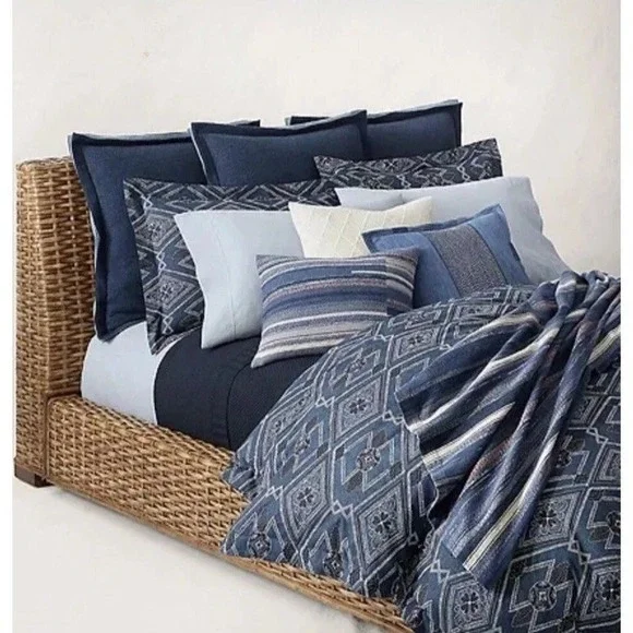 Ralph Lauren Home Francois Full Queen Duvet Cover Navy Blue 100% Cotton New - Picture 2 of 10